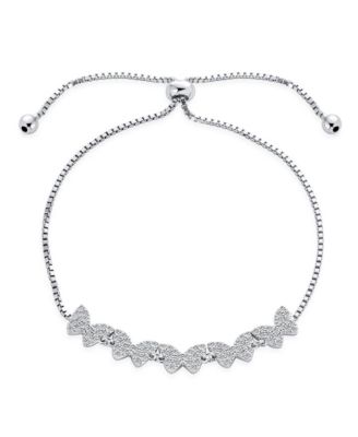 Dainty Cubic Zirconia Mirco Pave CZ Butterfly Bolo Bracelet Adjustable Slide .925 Sterling Silver