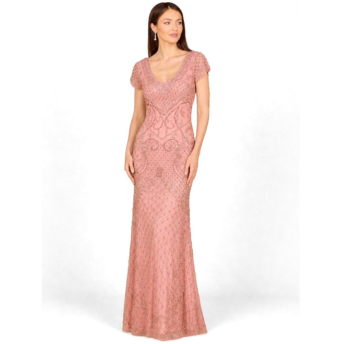 Женская кепка Lara Beaded Cap Sleeve Gown With V-Neckline, цвет: Розовый — фото 3