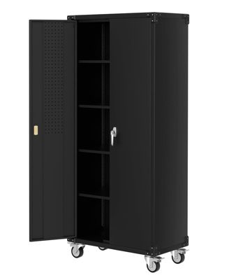 72 in Heavy-Duty Locking Rolling Cabinet with 2 Doors and 4 Adjustable Shelves for Workshop Home