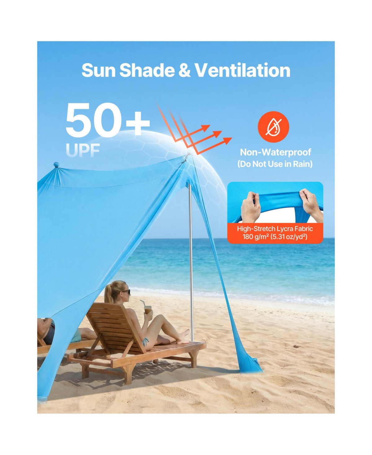 Cozito Beach Tent Sun Shelter 7.5 x 7.5 feet with Sandbags and Stability Poles