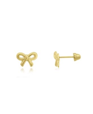 Mini Bow Screw Back Stud Earrings 14K Yellow Gold