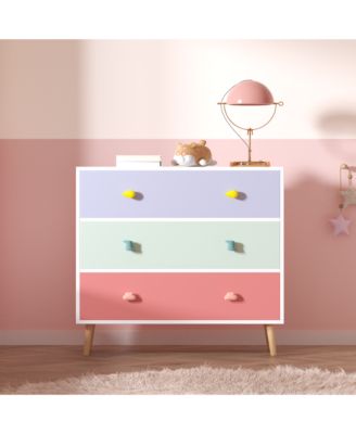 Kids 3 Drawer Nightstand, Wooden Bedside Table, Toddler Storage Cabinet, Safety Anti-Tip Design for Living Room, Nursery, Bedroom (Colorful)