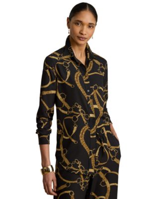 Petite Classic-Fit Belting-Print Crepe Shirt