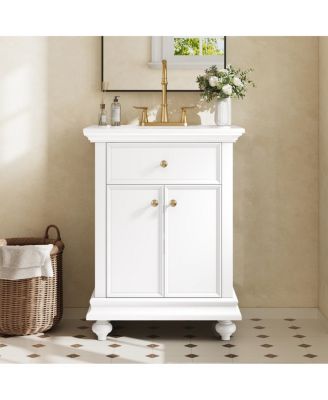 Bathroom Vanity with Sink, Freestanding Modern Cabinet, Tip-Out Drawer, Adjustable Shelf for Small Spaces