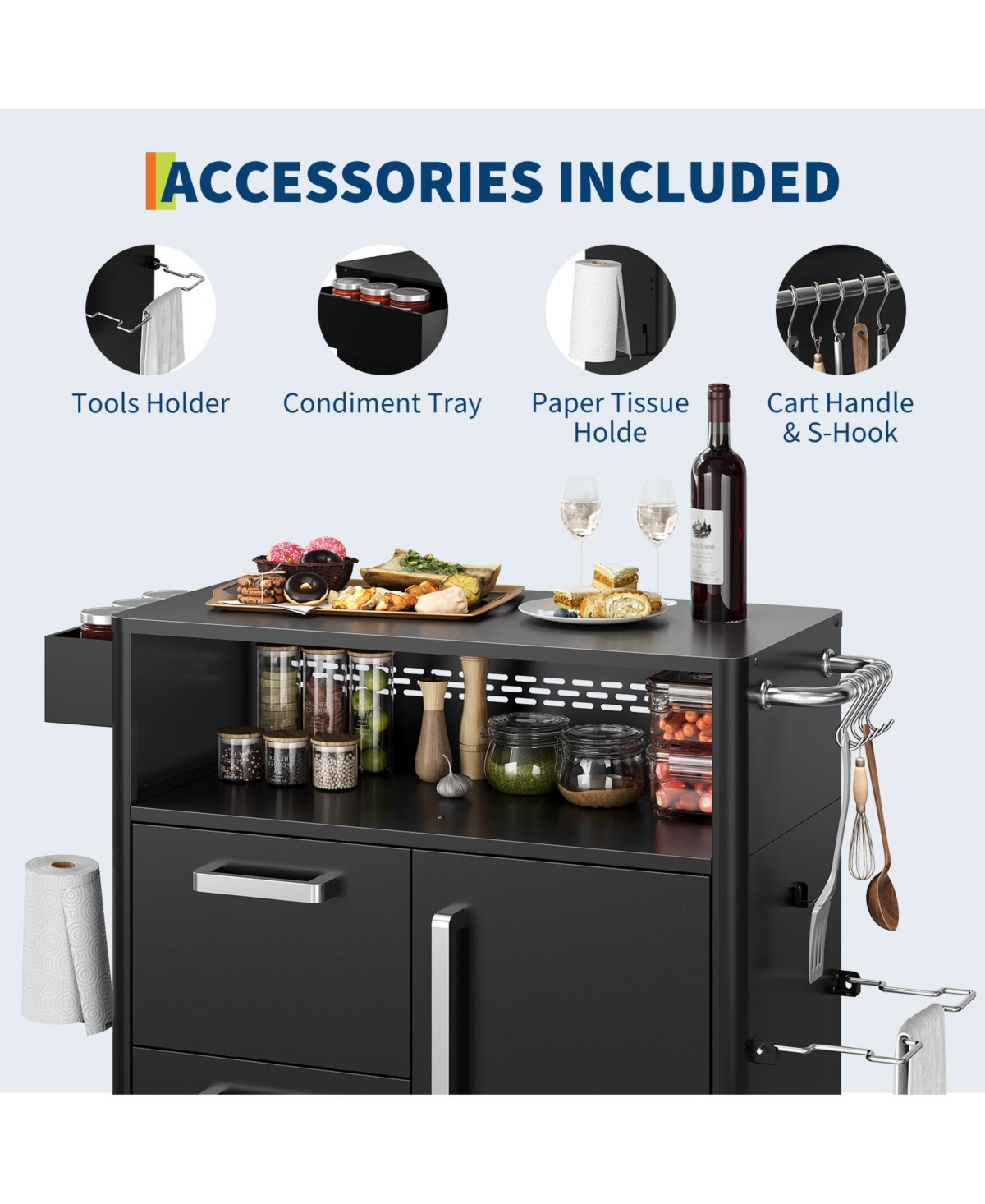 gaomon Stainless Steel Kitchen Island with Storage Cabinet for Kitchen with Hooks, Spice Rack