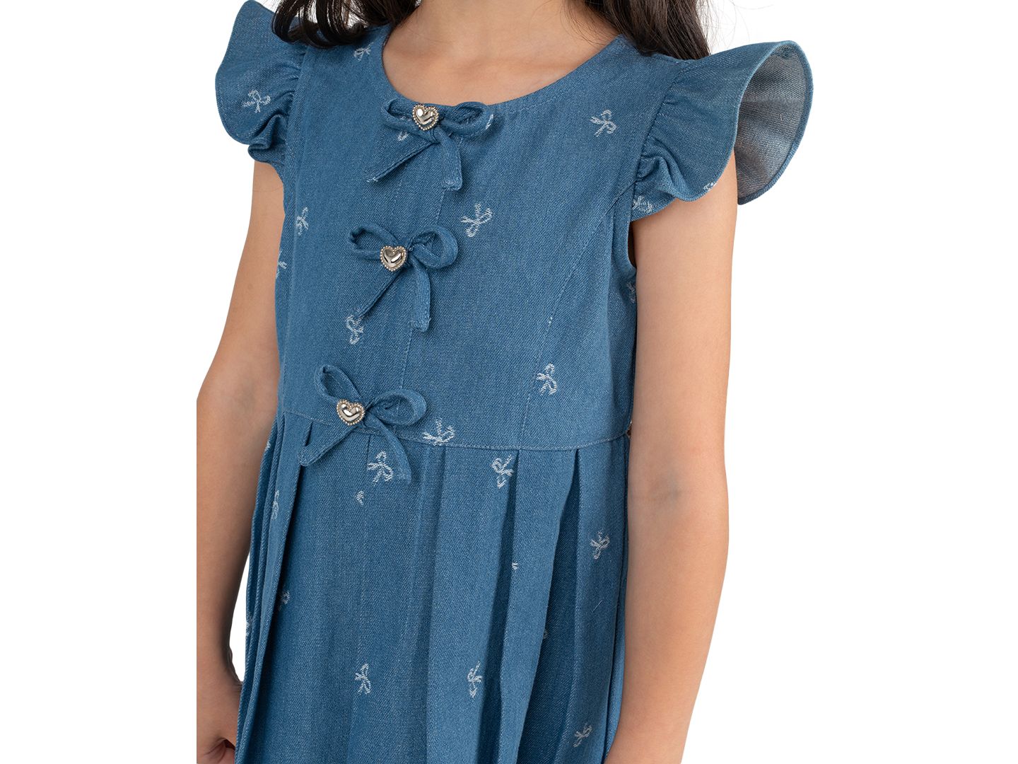 Платья Rare Editions Demin Bow Pleated Dress with Bag, 2-Piece Set для девочек, цвет: Синий — фото 2