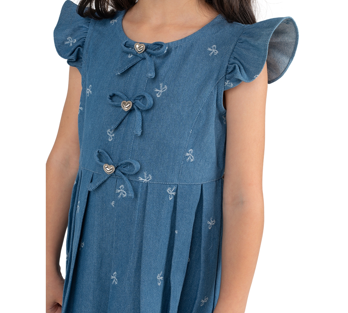 Rare Editions Girls' 2T-6x Demin Bow Pleated Dress with Bag