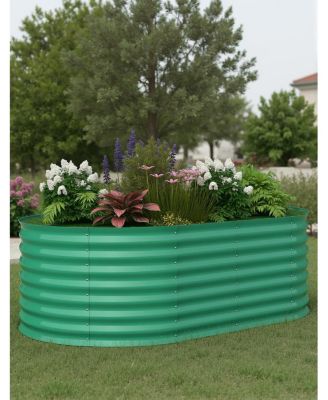 Oval Raised Garden Bed, 0.6mm Galvanized Steel Planter Box, Weatherproof Outdoor Garden Bed for Vegetables Herbs Flowers
