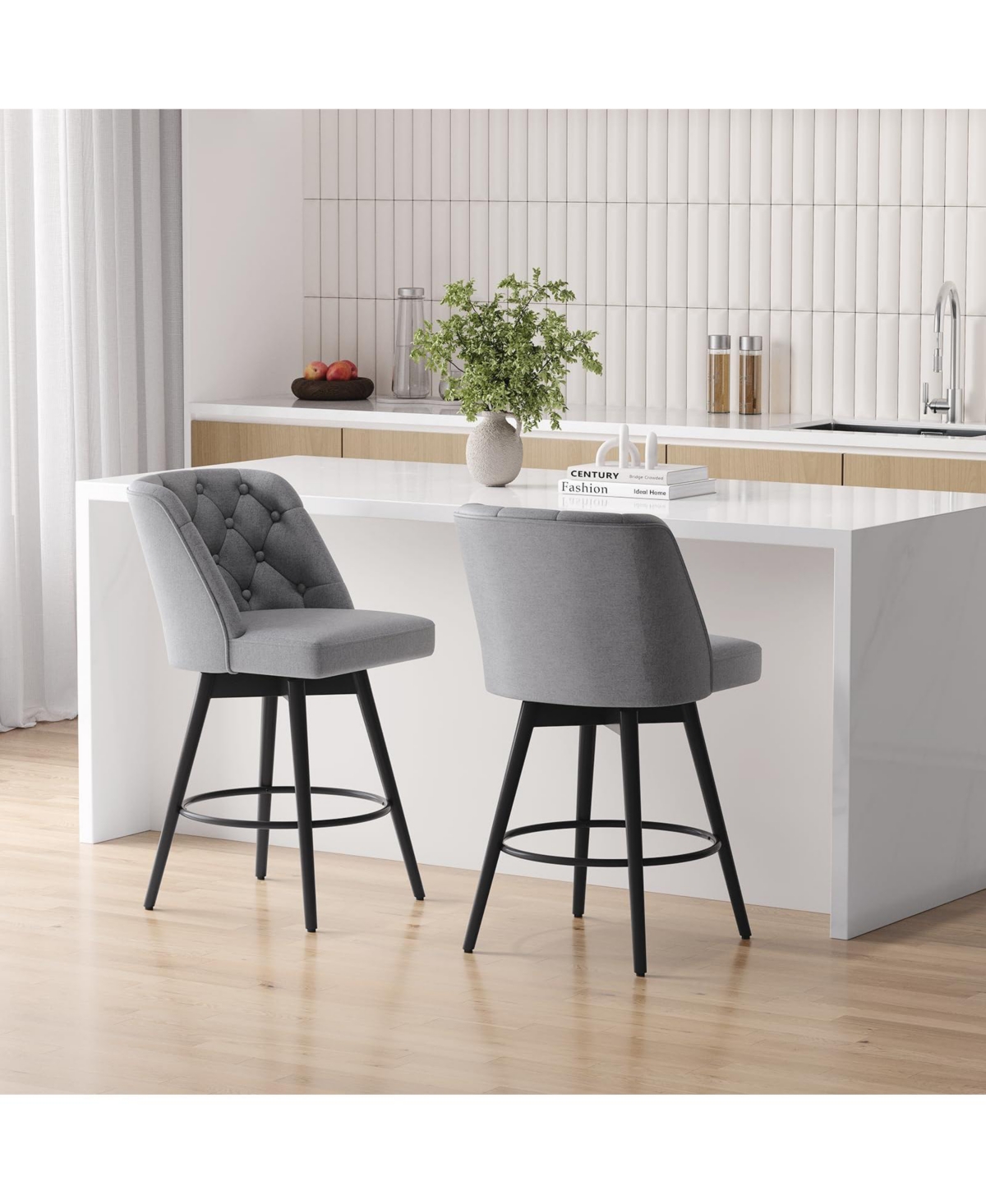 homfan Set of 2 Swivel Counter Height Bar Stools with Backs, Modern Chairs for Kitchen Island and Home