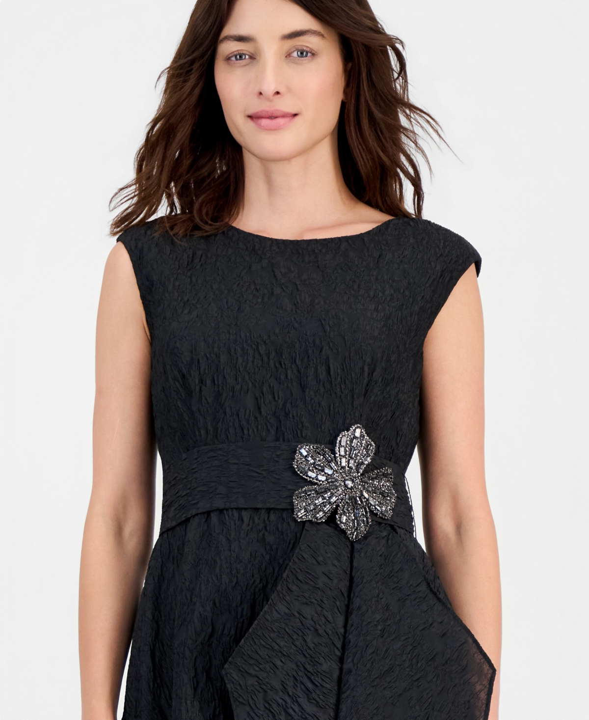 Tahari Asl Women's Boat-Neck Embellished Crinkle Taffeta Dress