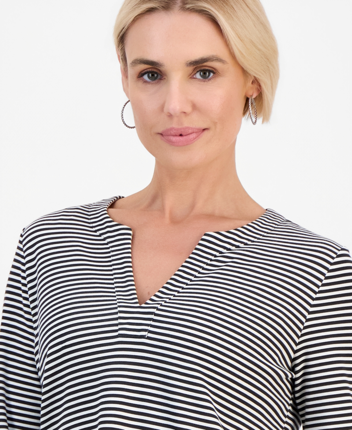 Style & Co Petite Split-Neck 3/4-Sleeve Tunic, Macy's Exclusive