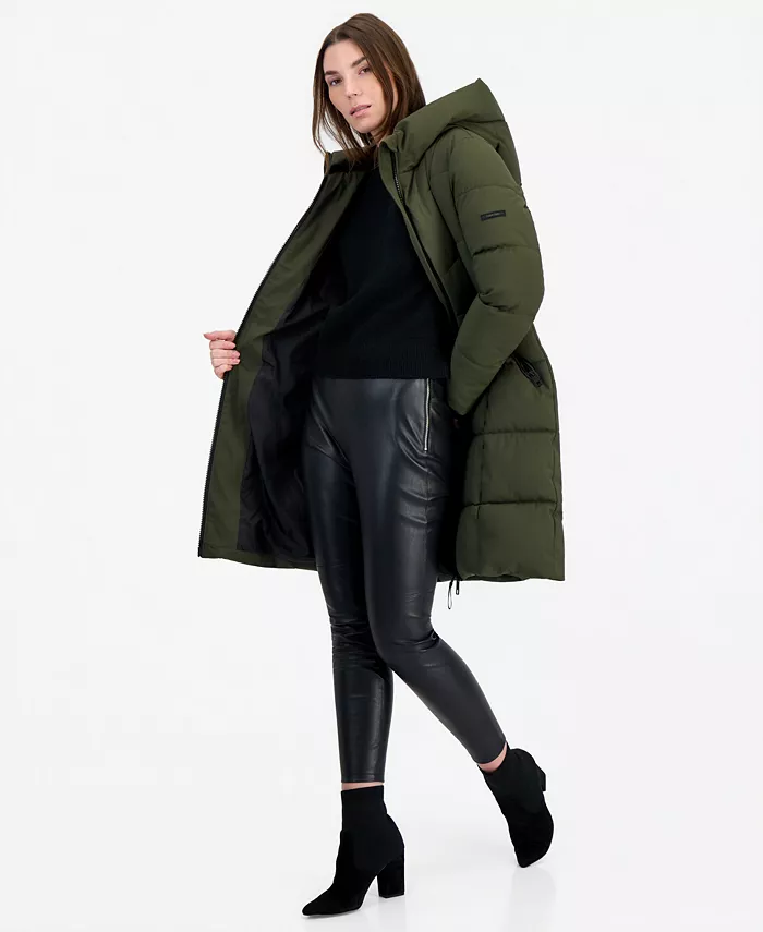 Women's Hooded Zippered Puffer Coat - thumbnail 7