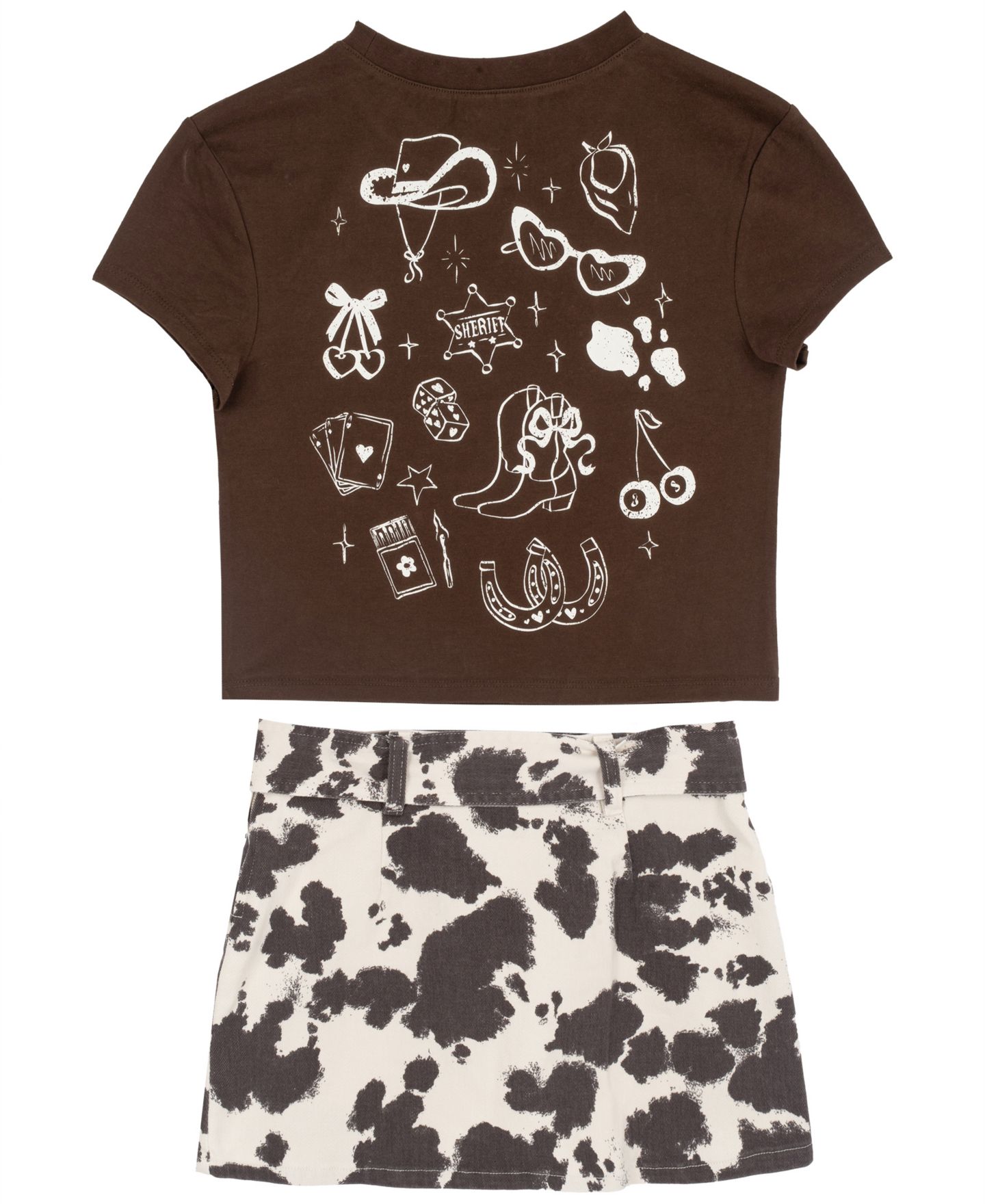 Tween Diva Girls' 7-12 Graphic T-Shirt and Cow Printed Twill Skort, 2-Piece Set, цвет: Коричневый — фото 5