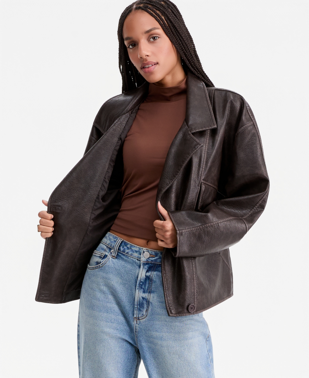 CoffeeShop Women's Asymmetric-Button-Front Faux-Leather Coat