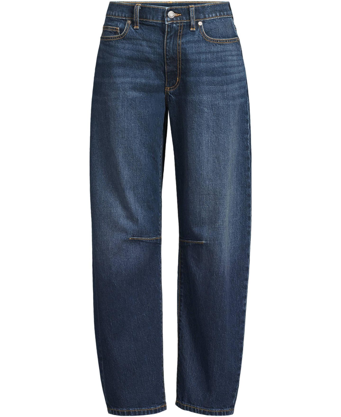 Женские джинсы Lands' End Petite Soft Denim Mid Rise Relaxed Barrel Leg Ankle, цвет: Индиго синий варёный — фото 2