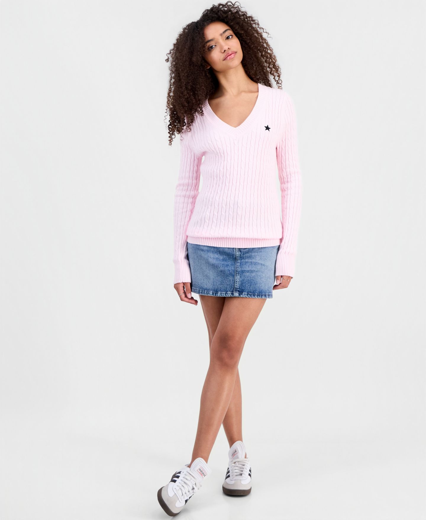 Женский свитер Madden Girl Juniors' Longline V-Neck Cable-Knit, цвет: Ballet Slipper — фото 3