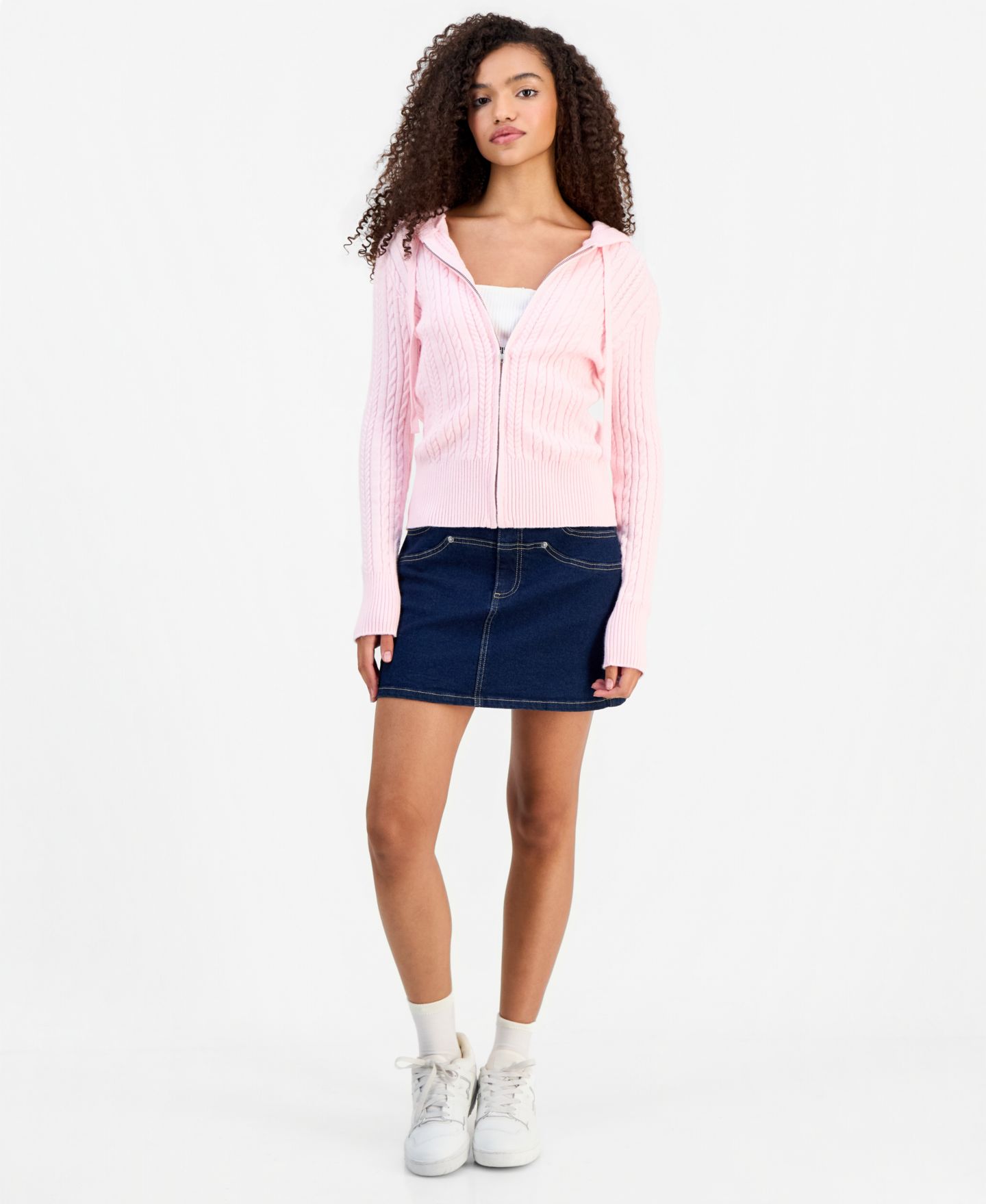Женское худи Madden Girl Cable-Knit Zippered, цвет: Ballet Slipper — фото 2