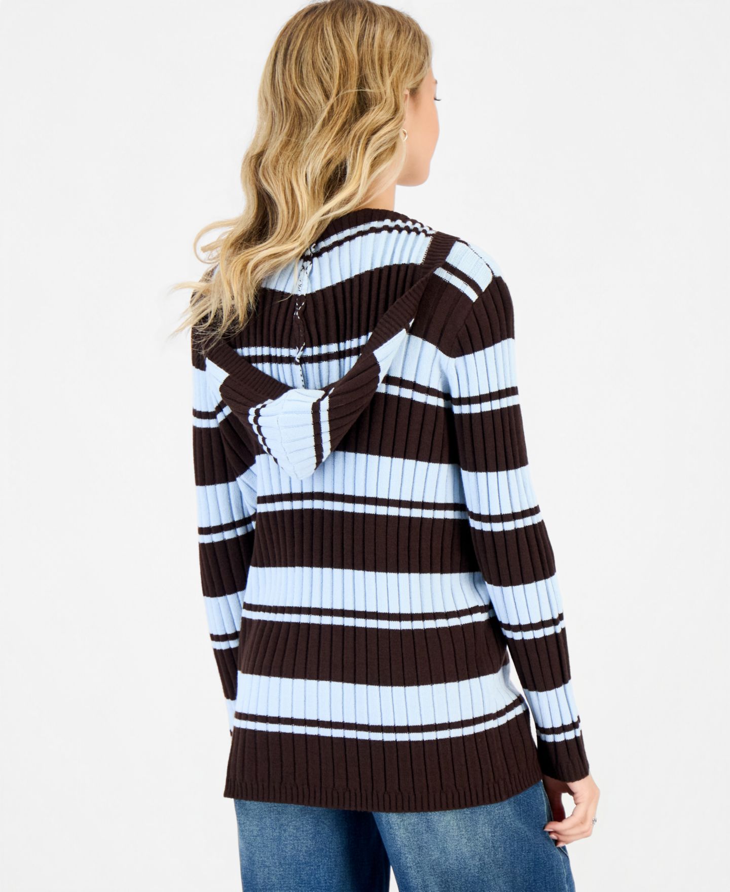 Женский кардиган Madden Girl Juniors' Open-Front Hooded Ribbed, цвет: Коричневый / Синий — фото 2
