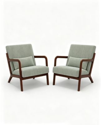 Two-piece Wide Stripe Corduroy Accent Chairs, sturdy wooden frame, comfortable reading chairs with lumbar pillows