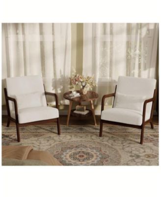 2-Piece Snow Texture Fabric Reading Chairs, Mid-Century Style, Sturdy Wooden Frame, Equipped with Lumbar Pillows.