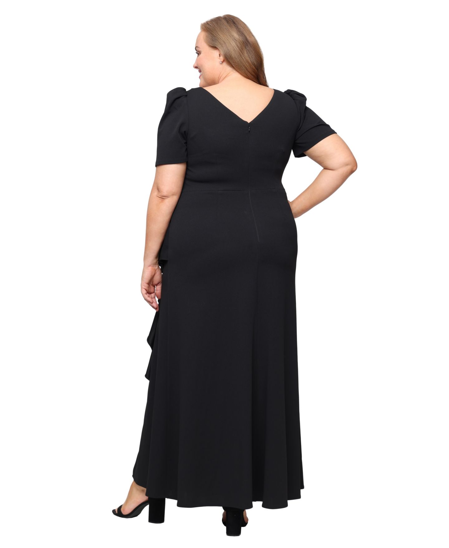 Женское платье Alex Evenings Plus Size Embellished-Neck Ruffle Gown, цвет: Чёрный — фото 3