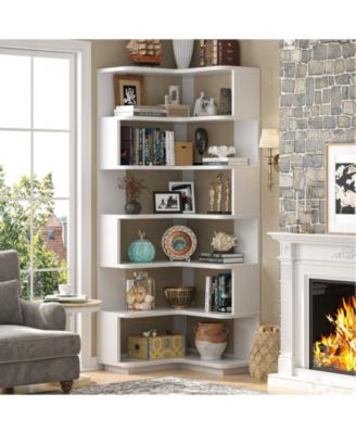 6-Tier Corner Bookshelf, Space-saving Bookcase Display Storage Shelf
