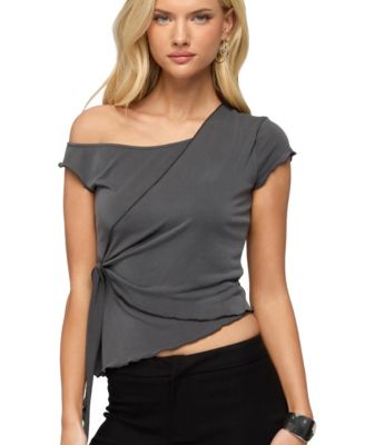 Womens Asymmetric Off Shoulder Wrap Top