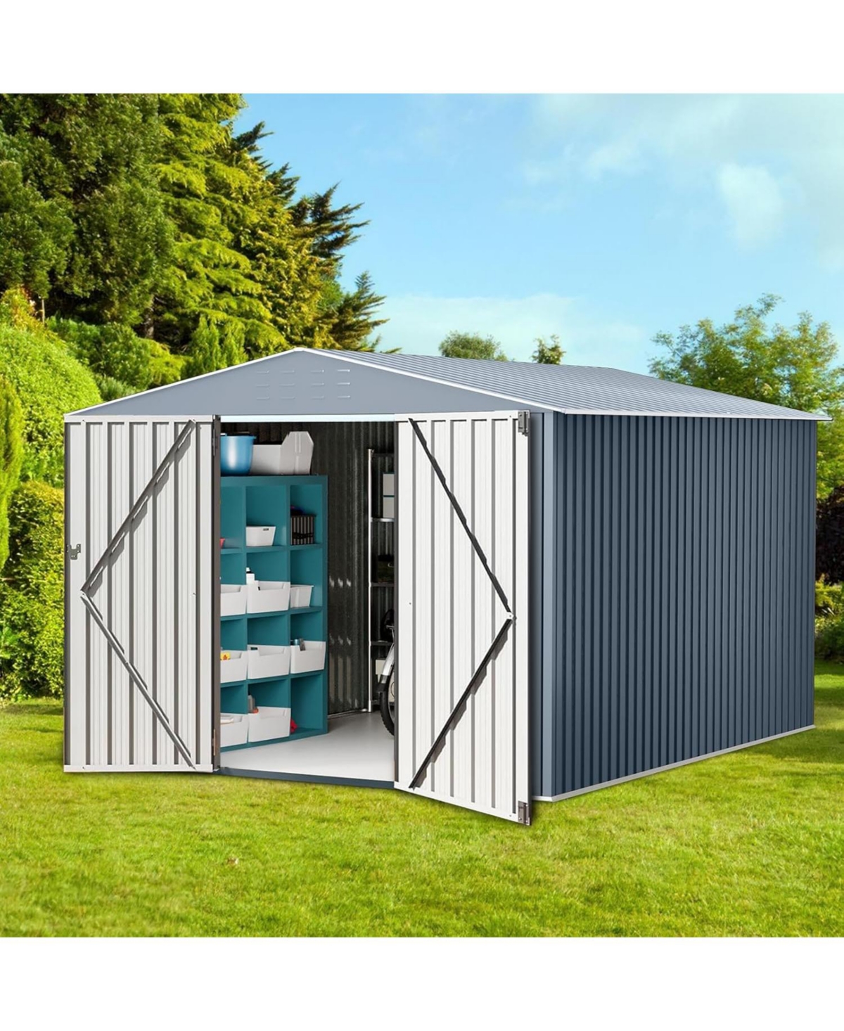 gaomon Metal Shed, Outdoor Garden Tool Storage Shed with Lockable Doors, Large Metal Shed with Sturdy Frame Structure, for Backyard Patio