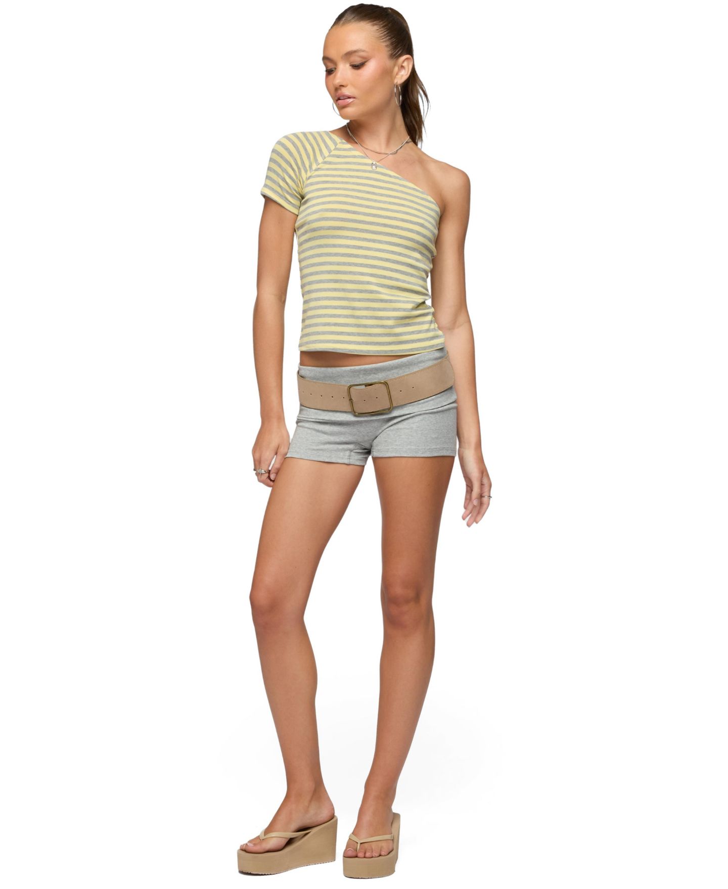 Женский топ Edikted Eulia One Shoulder Striped, цвет: Серый меланжевый жёлтый — фото 3