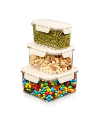 3-Piece Assorted Snap Lids Airtight Food Storage Container Set - Clear Stackable Canister for Pantry, Rice, Pasta, Cereal and Snacks