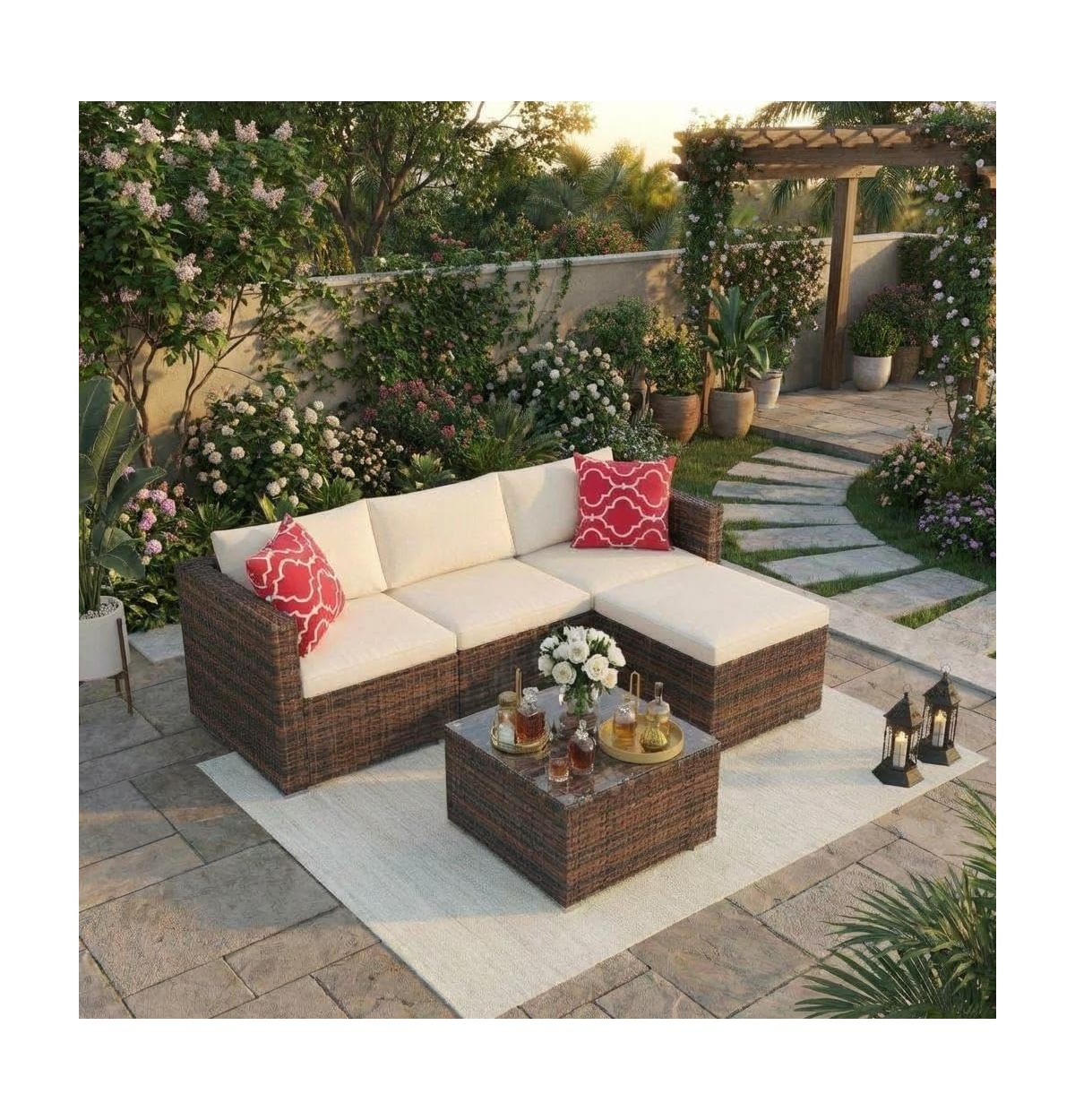 gaomon 5-Piece Patio Conversation Set with Glass Storage Table