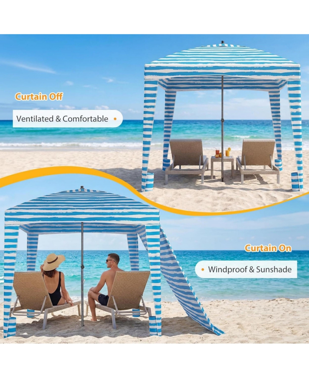 Yiortwo 6x6 Feet Beach Tent Sun Shelter UPF50+ Portable Canopy With Side Walls