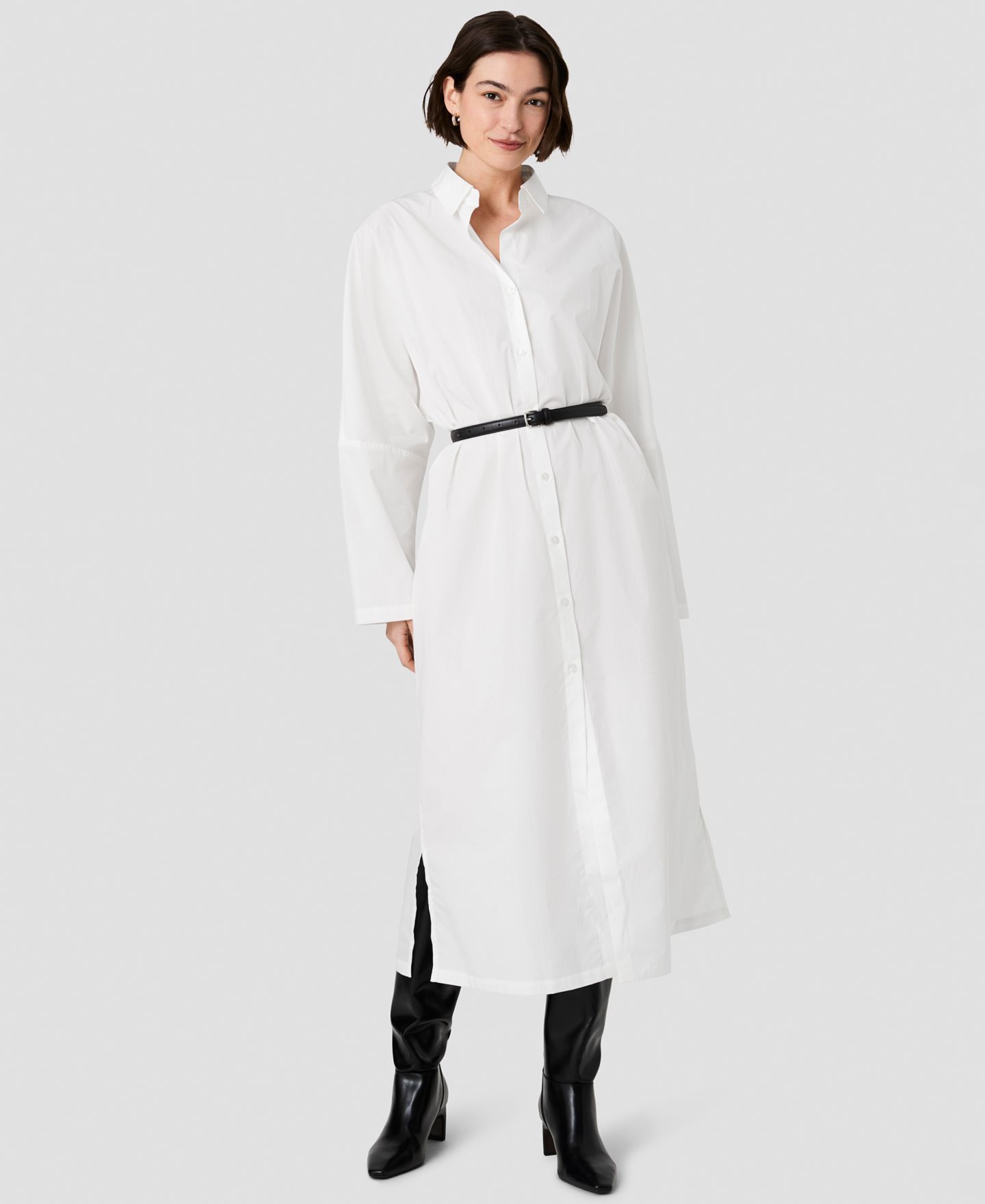 Женское платье French Connection Cambria Cotton Collared Long-Sleeve, цвет: Зимний белый — фото 1