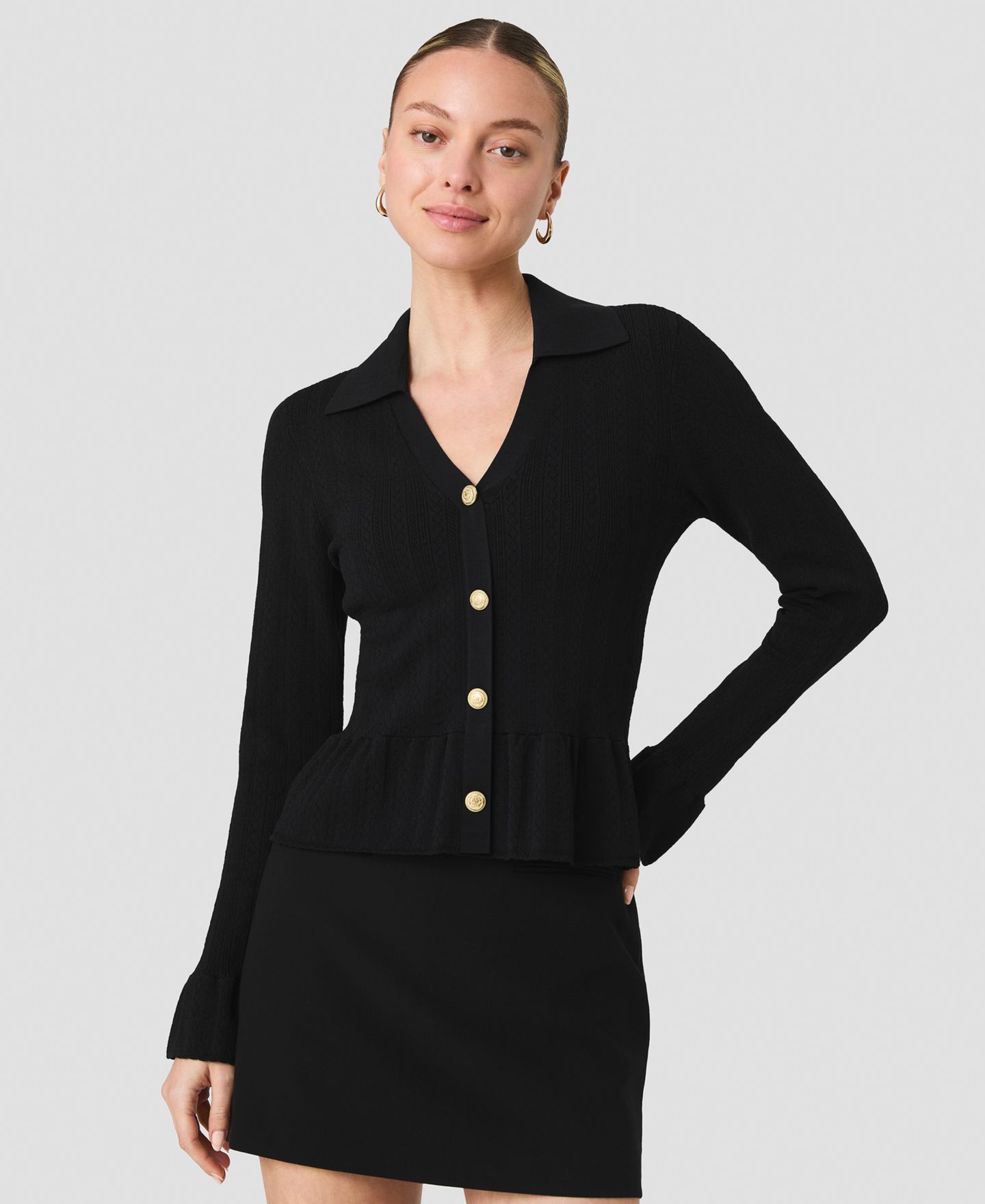 Женский топ French Connection Crinkle Knit Pointelle Long-Sleeve, цвет: Чёрный — фото 3