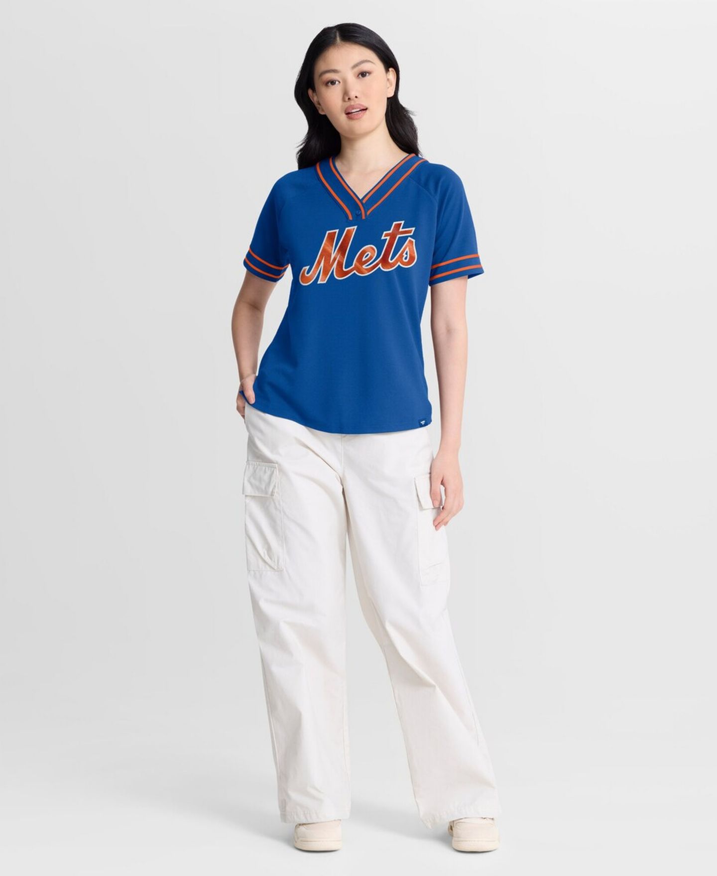 Женская футболка Fanatics Royal New York Mets Diva Race Ahead Raglan V-Neck — фото 3