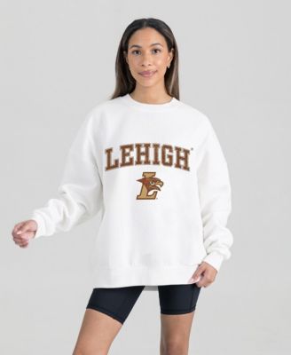 Women's White Lehigh Mountain Hawks Oversized Good Vibes Premium Fleece Drop Shoulder Pullover Sweatshirt