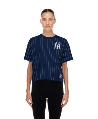 Women's Navy New York Yankees Throwback Meshback Pinstripe Boxy T-Shirt