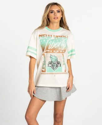 Women's White New York Liberty Vintage Drop-Shoulder Oversized T-Shirt