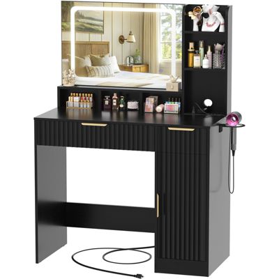 Vanity Desk with Mirror and 3 Color Lights, Makeup Vanity Desk with Drawers