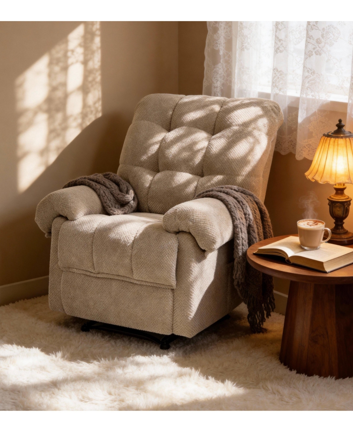 Clihome Recliner Chair, Overstuffed Armchair,Living Room Seating, Reading Chair,Ergonomic Lounge Soft Fabric