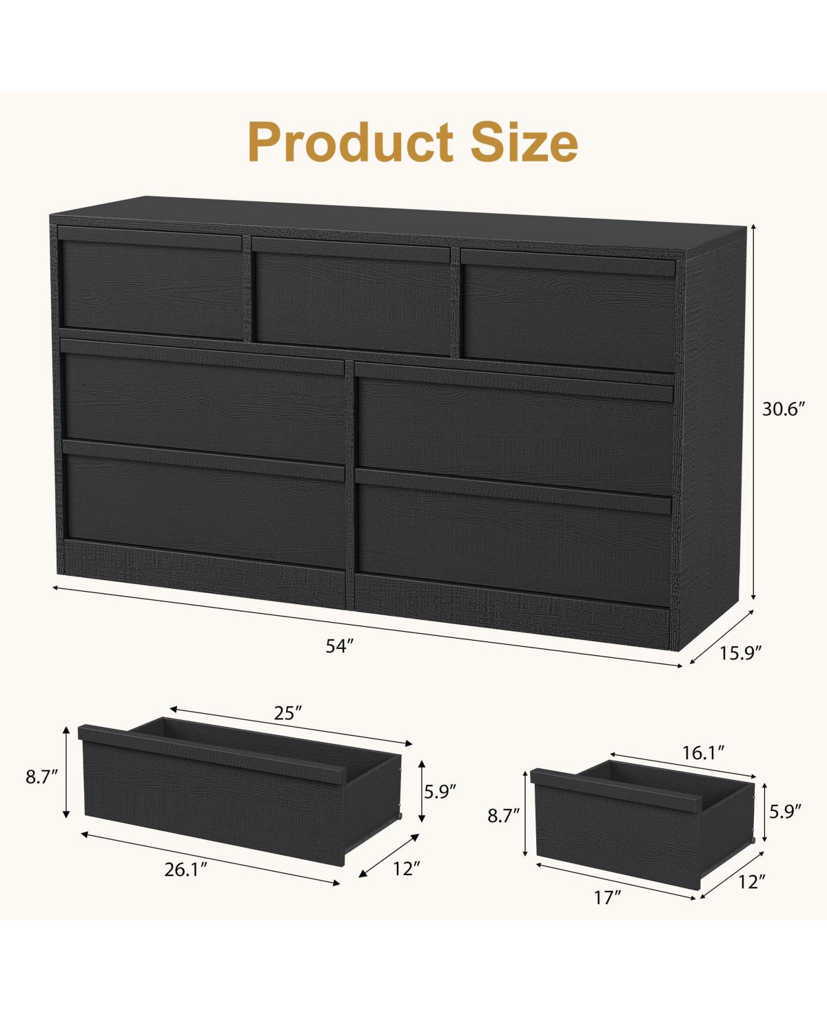 gaomon 7 Drawer Dresser for Bedroom, 54 inch Wide, Chest of Drawers with Large Storage, Wooden Organizer Living Room, Entryway