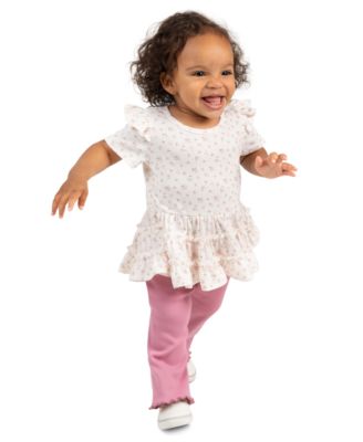 Baby Girls' Pointelle Tiered Ruffle Top and  Legging, 2-Piece Set