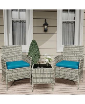Wicker Bistro Set with Glass Table, Wicker and Cushions