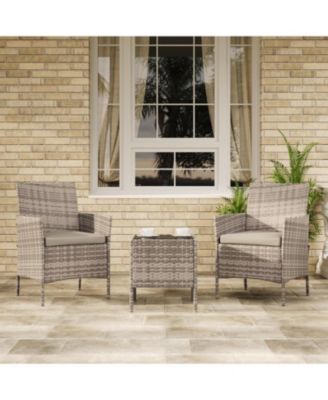 Wicker Bistro Set with Glass Table, Wicker and Cushions