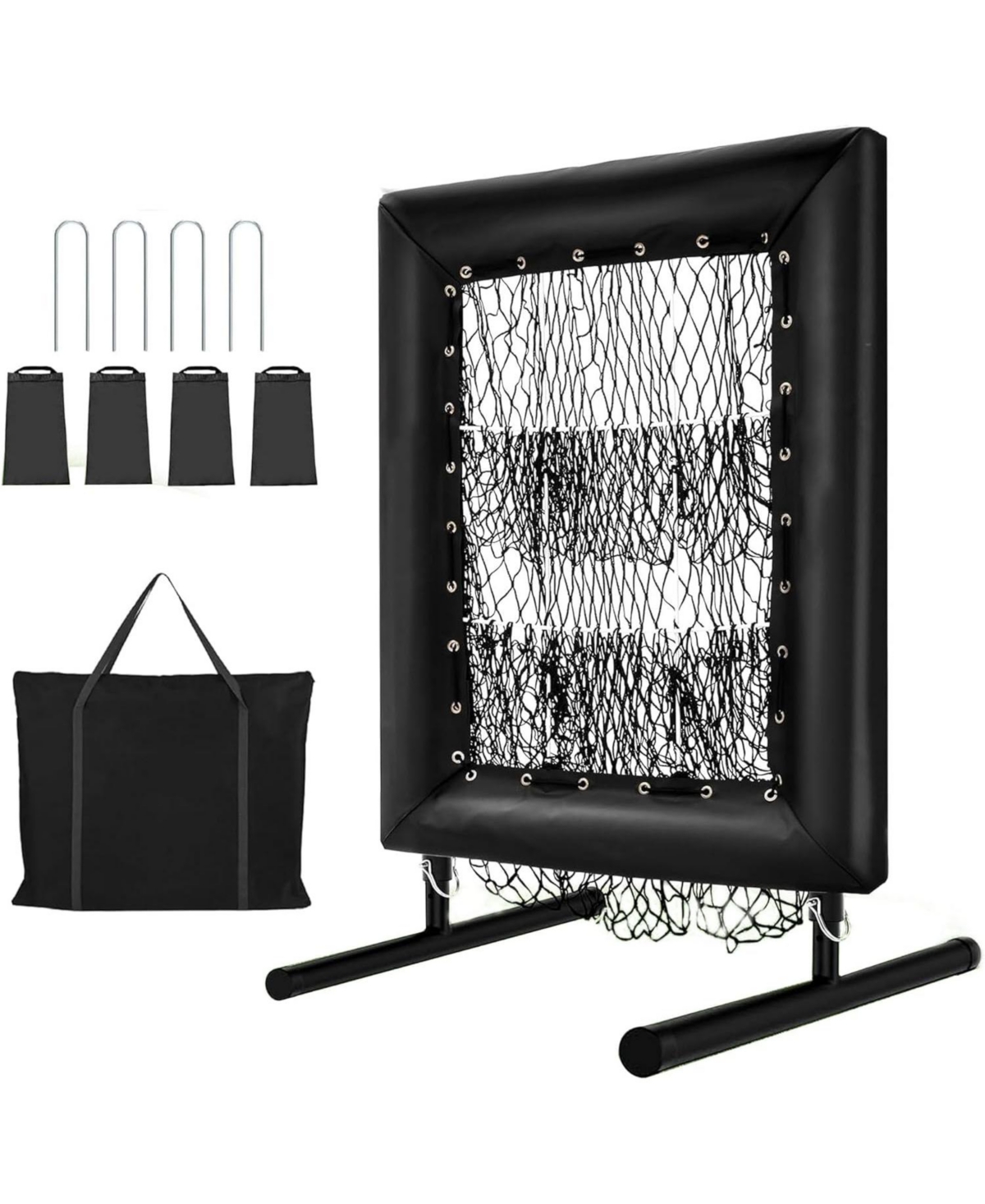 Xo 9-Hole Baseball Pitching Net, Adjustable Strike Zone Trainer with Stakes and Sandbags for Indoor Outdoor Practice