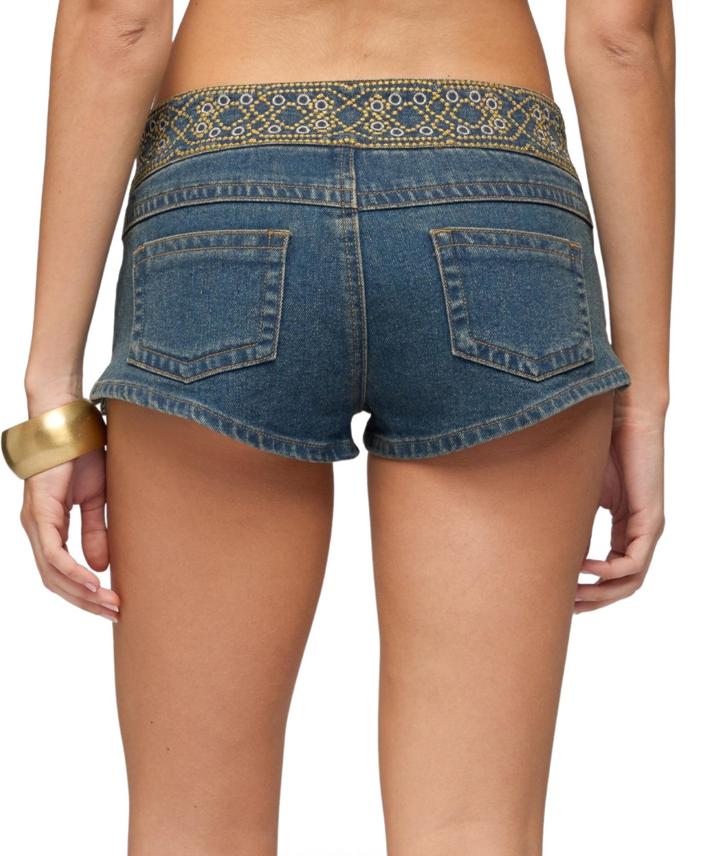 Женские шорты Edikted Zera Embroidered Denim Micro, цвет: Синий потёртый — фото 2