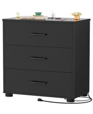 Wooden Nightstands with 3-Drawers, Stackable Dresser with Charging Station, End Table