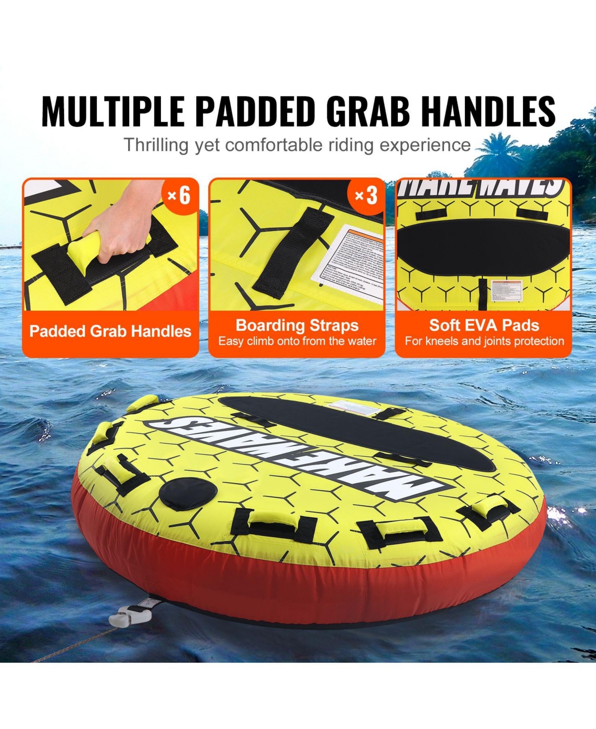 Hikeen Towable Tube for Boating 1 3 Riders Inflatable Boat Tubes and Towables 510 lbs 63 Round Water Sport Towable Tubes for Boats Full Nylon Cover
