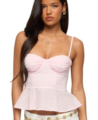 Womens Peplum Linen Look Tank Top