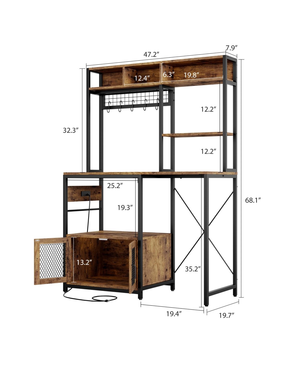 gaomon Industrial Kitchen Bakers Rack with Power Outlet – Microwave Stand with Refrigerator Storage Space, Freestanding Shelf for Pantry Living Room